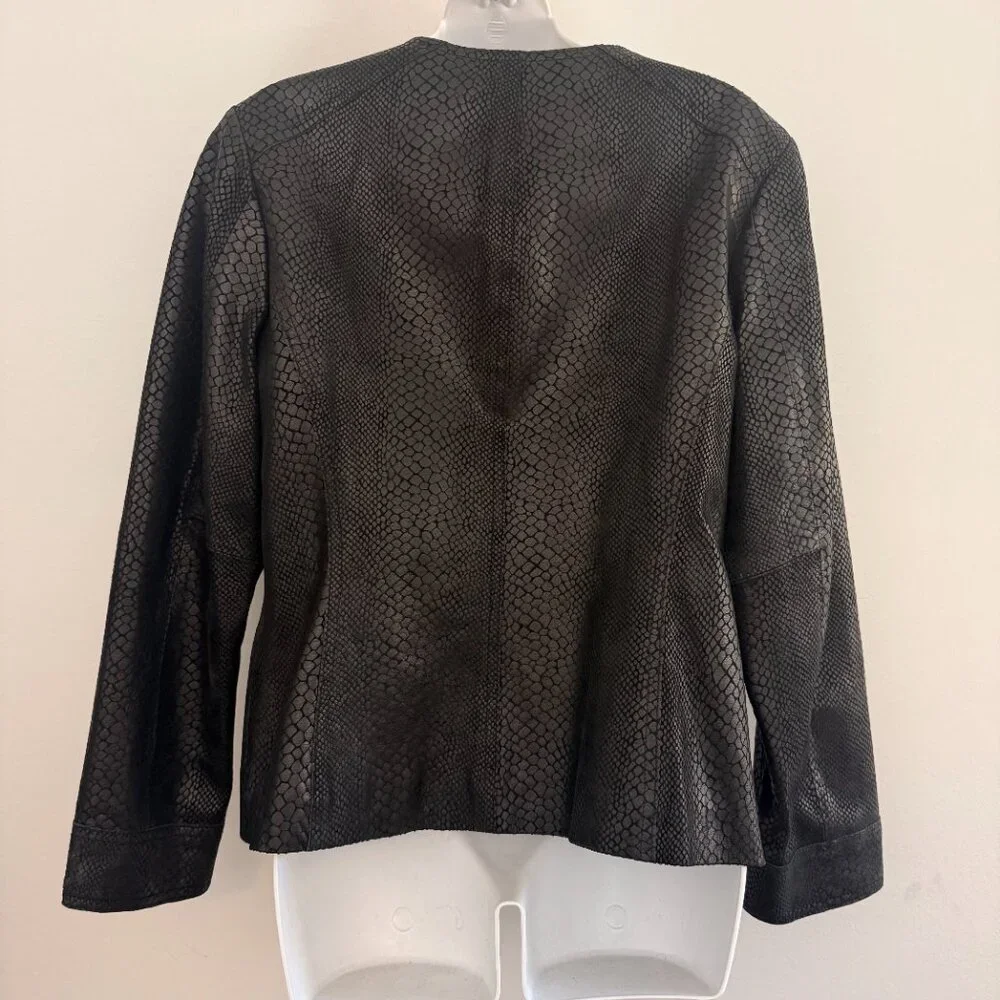Alfani Petite Genuine Leather Jacket | Snakeskin Embossed | Satin Lined | Sz M - Picture 5 of 11